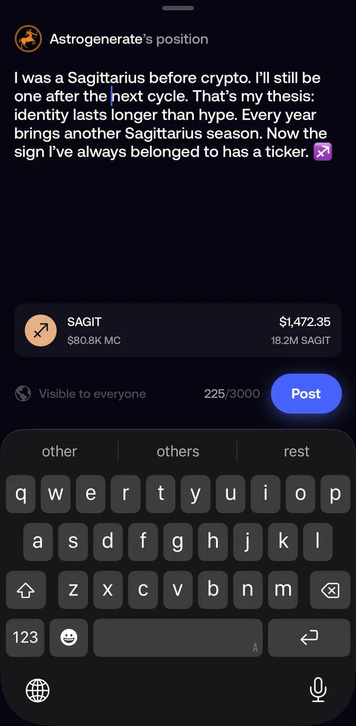A trader writing a thesis for a Sagittarius position in Fomo