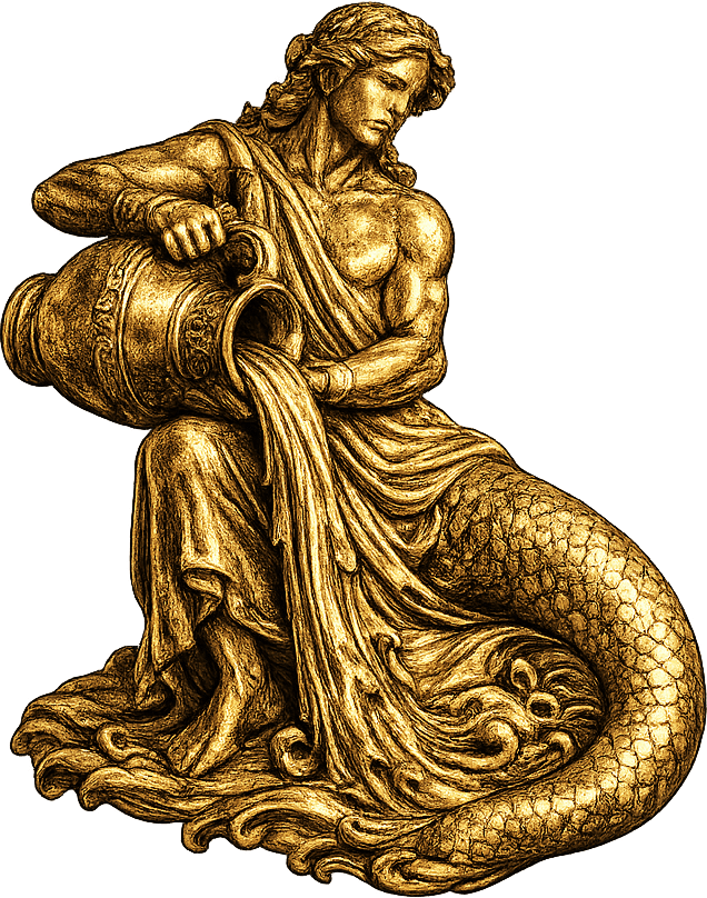 Aquarius — sculptural gold figure of the sign