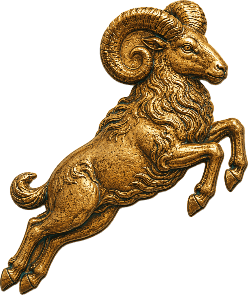 Aries — sculptural gold figure of the sign
