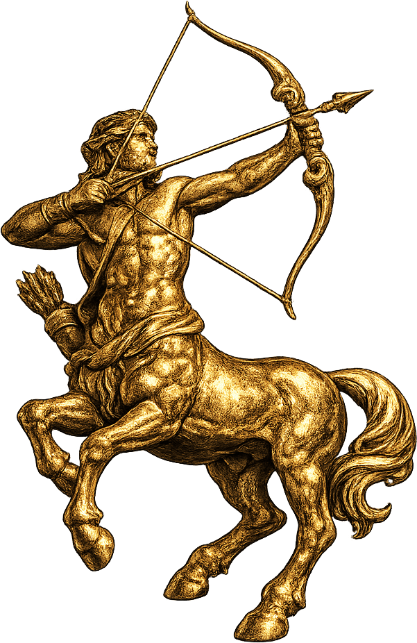 Sagittarius — sculptural gold figure of the sign